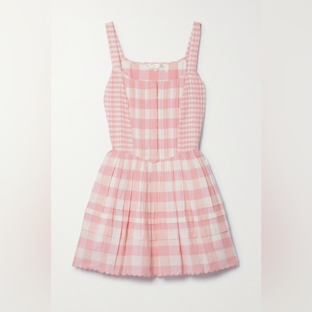 COPY - LoveShackFancy Chennedy pleated ghingham cotton mini dress sz 2 NWT